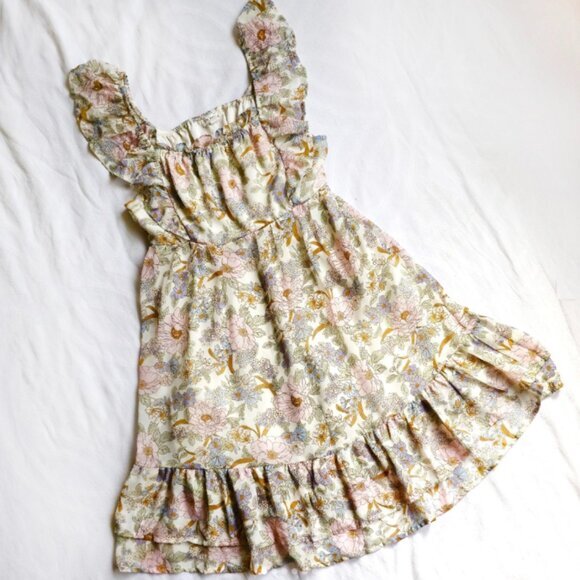 BLU PEPPER May Flowers Ruffled Dress Cream Ivory Etc Floral Cottagecore Babydoll - Picture 3 of 16